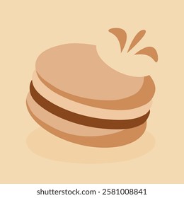 Macaron sweet cookie with chocolate flavors. French dessert. Vector flat illustration