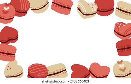 Macaron vector design frame, gorgeous Valentine's Day colors of red, pink, and white.	