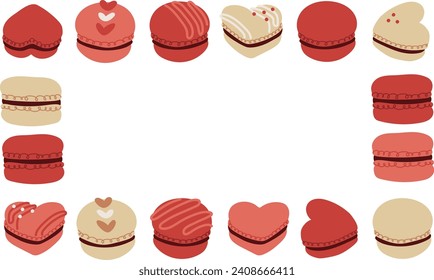 Macaron vector design frame, gorgeous Valentine's Day colors of red, pink, and white.	