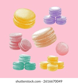 Macaron vector, macaron illustration, line drawing on pink background.