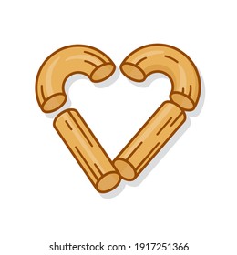 Macaroni arranged in heart shape isolated vector illustration for Macaroni Day on July 7. Love of Italian pasta symbol.