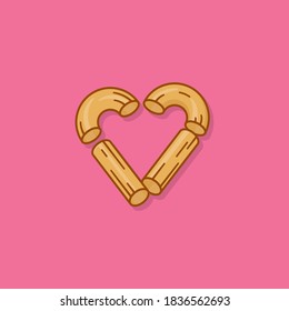 Macaroni in Herzform Vektorgrafik für den Macaroni-Tag am 7. Juli angeordnet. Liebe zum italienischen Nudelsymbol.