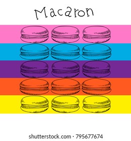 macaroni cake hand drawn. vector illustration. color set