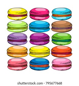 macaroni cake set hand drawn. vector illustration