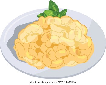 Macaroni cheese dish. Cartoon food plate icon