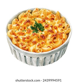 macaroni cheese vector illustration in watercolour style