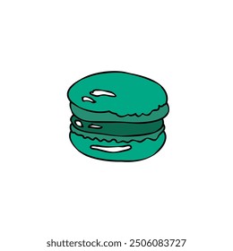 Macaroni cookie. dessert in two layers with cream in the middle. Color vector clip art. A French confection, Cartoon style.