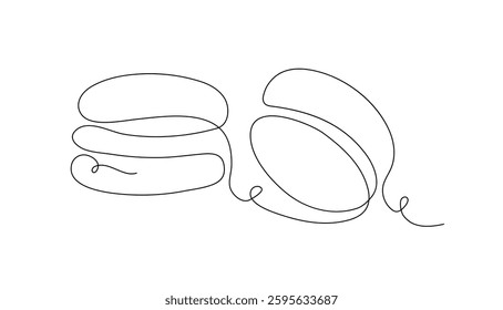 Macaroni cookies vector illustration in linear style. The concept of menu design of a restaurant or coffee shop. Decorative silhouettes of cookies in a horizontal banner. Single continuous line design