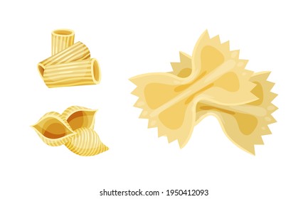 Macaroni as Dry Shaped Pasta Made with Durum Wheat Vector Set