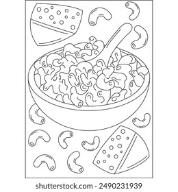 macaroni food dish coloring book page for kids or grown adults coloring book mindful relaxation activity