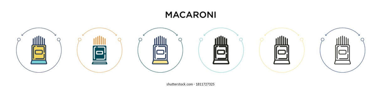 Macaroni icon in filled, thin line, outline and stroke style. Vector illustration of two colored and black macaroni vector icons designs can be used for mobile, ui, web