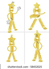Macaroni men character made from different types of pasta