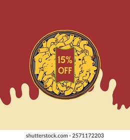 Macaroni offer poster design with colorful background