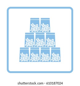 Macaroni in packages icon. Blue frame design. Vector illustration.