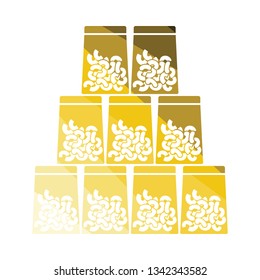 Ícone de macarrão em pacotes. Design de cores planas. Ilustração vetorial.