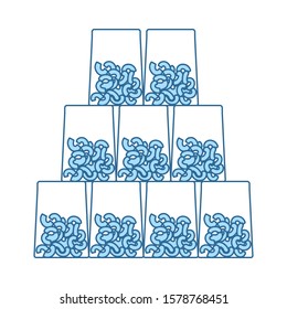 Macaroni In Packages Icon. Thin Line With Blue Fill Design. Vector Illustration.