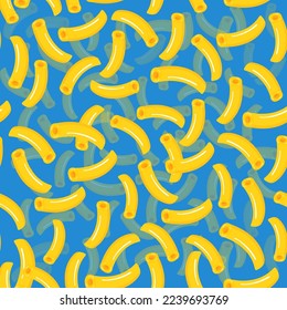Macaroni pasta food vector illustration repeating pattern on blue background