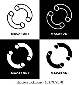 Macaroni Pasta Food Vector Logo. Macaroni Meal Dessert Fastfood Icon Line and Glyph Style. Food Bakery And Cake Symbol Illustration