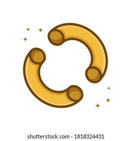 Macaroni Pasta Food Vector Logo Cartoon Sticker. Macaroni Meal Dessert Fastfood Icon Filled Line Style. Food Bakery And Cake Symbol Illustration