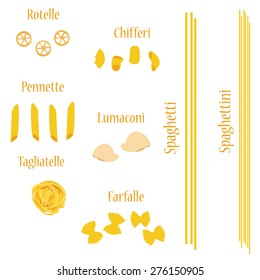 Macaroni set vector, pasta collection, macaroni icon, pasta types names
