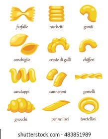 Macaroni set vector, pasta collection Italian food pasta types