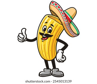 Macarrão com sombrero, Cartoon Mascote Ilustração Personagem Vetor Clip-art Desenhado à mão Logo Design