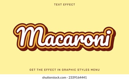 Macaroni text effect template in 3d design. Text emblem for advertising, branding, business logo