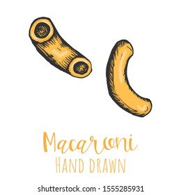 Macaroni type pasta hand drawn vector illustration, isolated sketched pasta shape.