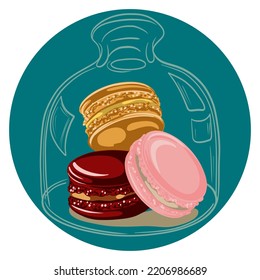 macarons cake under a glass jar, vector illustration
