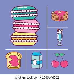 macarons and candies icon set over white background, line and fill style, vector illustration