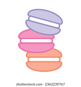 Macarons Cookies Flat Line Vector Colorful Food Icon Set. Sweet French Dessert Symbols in Different Tastes. Vector Design Illustration for Restaurant, Cafe Menu, Flyer, Banner, Sticker, Pattern, Web.