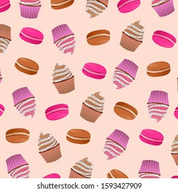 Macarons and cupcakes pattern design. Food pattern design