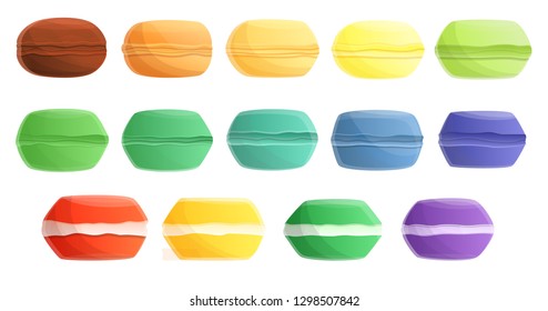 Macarons icons set. Cartoon set of macarons vector icons for web design