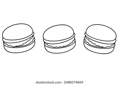 Macarons Line Art Design Monochrome French Dessert Illustration