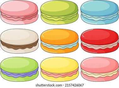 Macarones en ilustración de nueve sabores