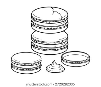 Macarons em fundo transparente. Macaroon sobremesa bolo ilustração vetor para pastelaria ou padaria menu elementos e decoração.