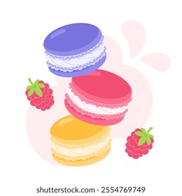 Macarons with Raspberry Filling and Fresh Berries