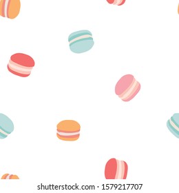 Macarons seamless vector pattern, blue, red, pink orange macaroons repeat pattern on white background