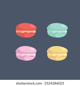 macarons definidos com cores diferentes em design de vetor plano.