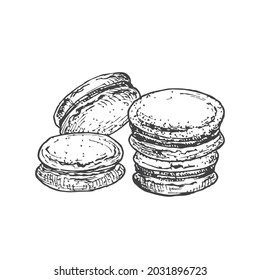 Macarons Sweets Hand Drawn Doodle Vector Illustration. Confectionary Sketch Style Drawing. Isolated.