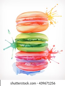 Macarons vector illustration, watercolor painting, isolated on a white background