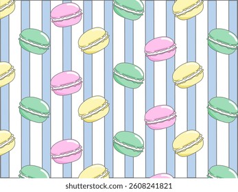 It is a macarons and vertical stripes cute background.