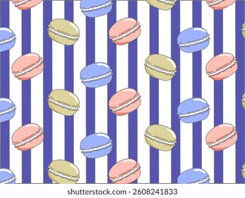 It is a macarons and vertical stripes cute background.