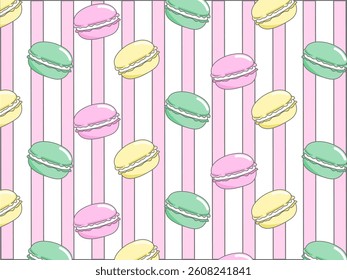 It is a macarons and vertical stripes cute background.