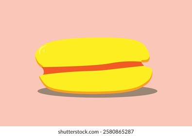 macarons yellow cake on pink background,