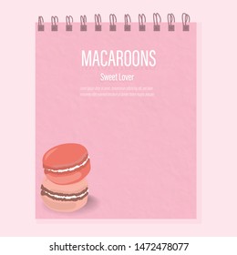 macaroon calendar pink paper pastel sweet space background and cover vector.bakery product for website and yummy tasty picture snack lover.