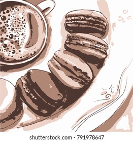 macaroon coffee cappuccino latte macaroons on the plate