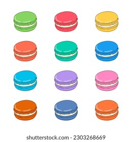 Macaroon color illustrations set, french dessert