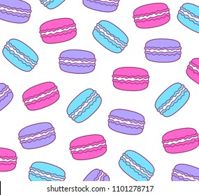 Macaroon cookies on white 
background. Vector illustration. Pattern with macarons.