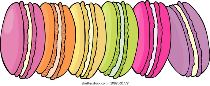 Macaroon cookies. Sweet and tasty vector template for cooking and restaurant menu.
